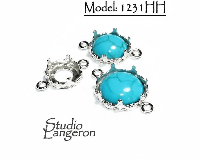 925 Sterling Silver Round Bezel Cup with 2 closed rings, sizes 8-24mm, Bezel cup, Setting, Jewelry making, Bracelet, Connector - 1 piece