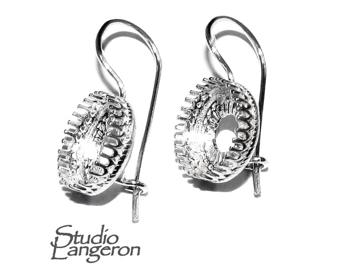 10 mm size 925 sterling silver blank earrings with bezel cup, Jewelry making, Setting, bezel cup, base earrings - 1 pair (2 pieces)
