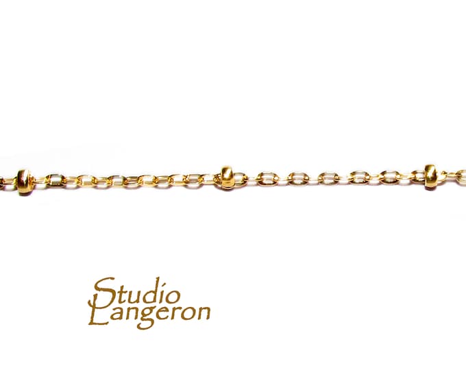 14/20 Yellow Gold-Filled 1.2mm Oval Cable Chain with 2mm Roundel Beads, Gold filled chain, Jewelry making, 14/20 Gold Filled - 1 Ft (30 cm)