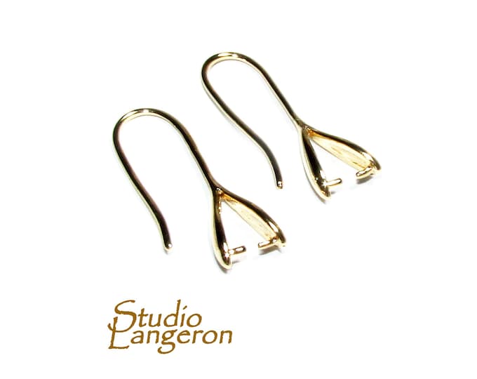 14K Gold filled Ear Wire with Pinch bail Mounting, Gold filled Ear wire, Gold filled earrings, Jewelry making - 1 pair (2 pieces)