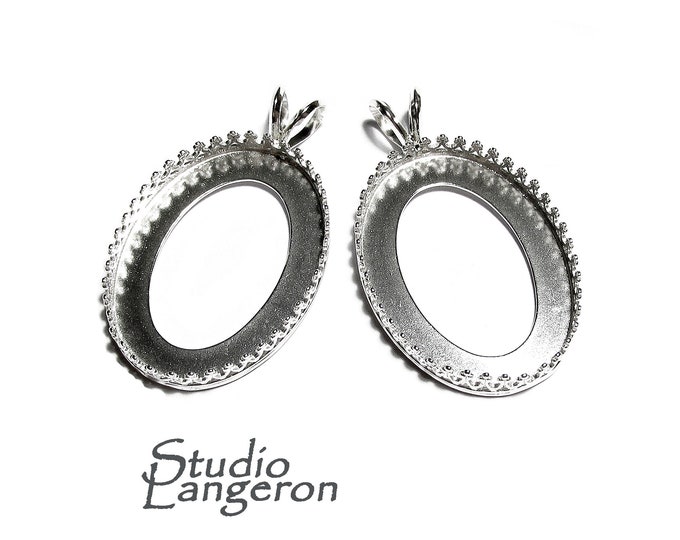 22x30 mm size 925 Sterling Silver blank pendant, Bezel cup, Jewelry making, Setting, Oval bezel cup, Base pendant, Silver pendant - 1 piece