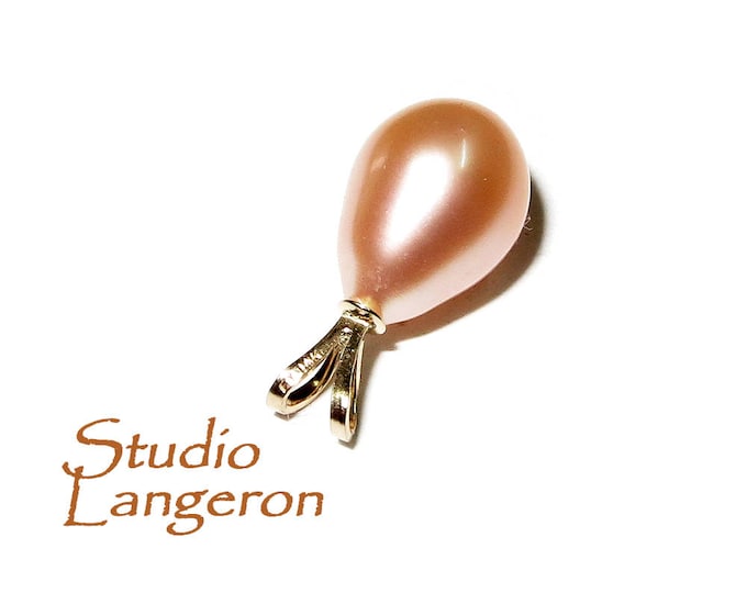 14K Pure Solid Yellow Gold Genuine Pearl Pendant, 14K Solid gold, Genuine pearl, Perl pendant, Elegant gift, Beautiful pendant, Pink pearl