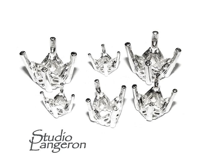 925 Sterling Silver Round 4-Prong butterfly Settings size 5, 6, 8, 10mm, Silver round prong setting, Jewelry making, Prong Setting - 1 piece