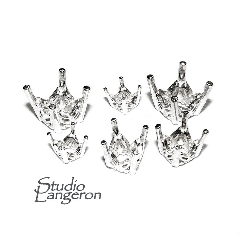 925 Sterling Silver Round 4-Prong butterfly Settings size 5, 6, 8, 10, mm, Silver round prong setting, Jewelry making, Settings 1 piece image 1