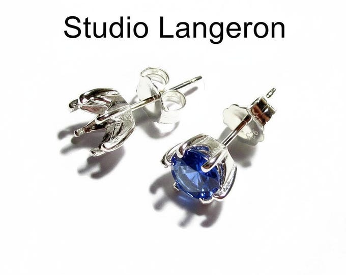 925 Sterling Silver Round blank earrings with 6-Prong Setting size 5, 6, 8mm, Earring Post, Jewelry making, Setting - 1 pair (2 piece)