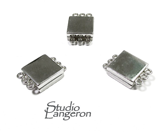 925 Sterling Silver Magnetic Square Button Clasps with three loops, Magnetic clasp, Silver clasp, Jewelry making, 925 silver clasp - 1 piece