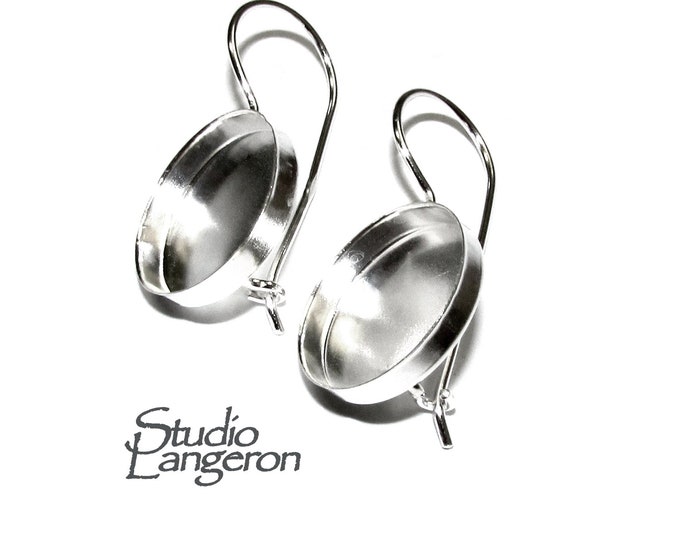 16 mm 925 sterling silver blank earrings, Jewelry making, Setting, bezel cup, base earrings, 925 sterling silver - 1 pair (2 pieces)