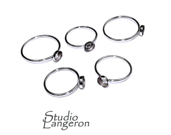925 sterling silver blank ring with bezel cup 4mm size 4, 5, 6, 7, 8, 9, 10, 11, silver ring, bezel cup, base ring, Jewelry making - 1 piece