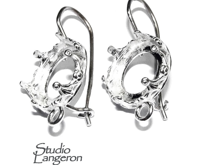 12 mm 925 sterling silver blank earrings with bezel cup and closed ring, Jewelry making, Setting, bezel cup, base earring - 1 pair (2 piece)