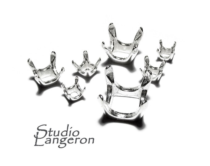 925 Sterling Silver Cushion 4-Prong Settings, Silver Cushion setting, Cushion setting, Prong Settings, Jewelry making - 1 piece
