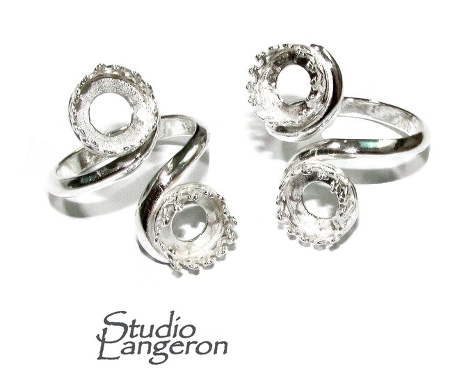 925 sterling silver open blank ring with two bezel cups size 8 mm, base ring, jewelry making, Setting, Bezel cup, silver ring - 1 piece