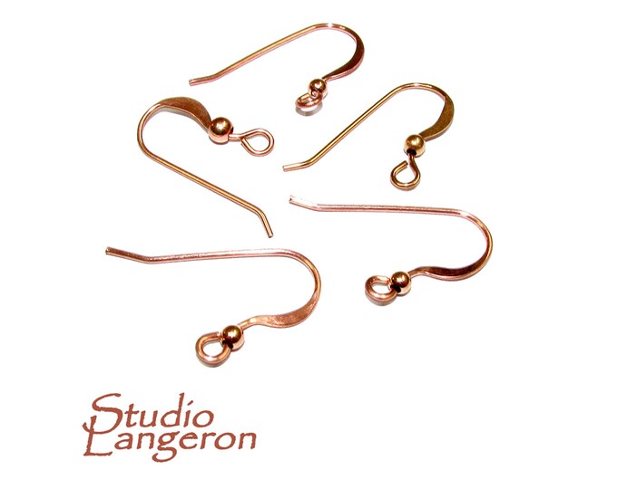14K Rose Gold Filled Flattened Ear Wire with Loop and Bead, Earrings gold filled, Rose Gold filled, Jewelry making  - 1 pair (2 pieces)