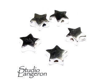 925 Sterling Silber flache Sternperlen für Armband Größe 6,7x2,5 mm, Flachperlen, Schmuckherstellung, Silberperlen, Perlen für Armband - 1 Stück