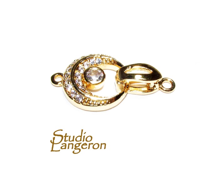 14K Yellow Gold Filled Hook Eye Clasp with Crystal: Jewelry Making Supply