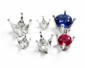 925 Sterling Silver Round 4-Prong butterfly Settings size 5, 6, 8, 10mm, Silver round prong setting, Jewelry making, Prong Setting - 1 piece