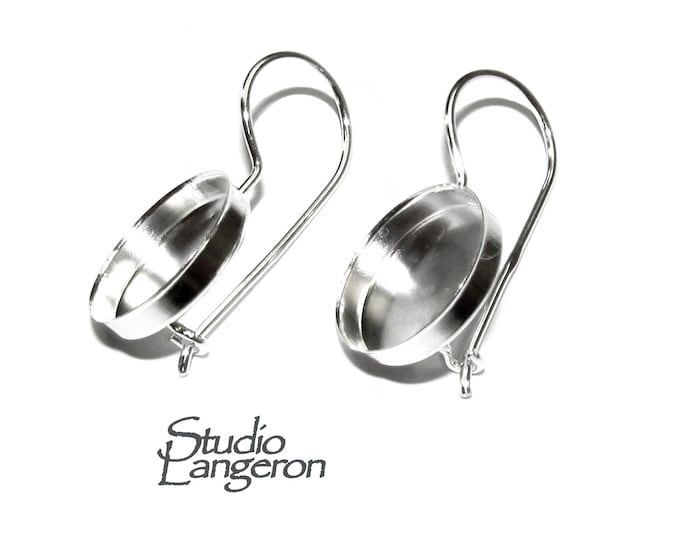 14 mm 925 sterling silver blank earrings with bezel cup, Jewelry making, Setting, bezel cup, base earrings, 925 silver - 1 pair (2 piece)