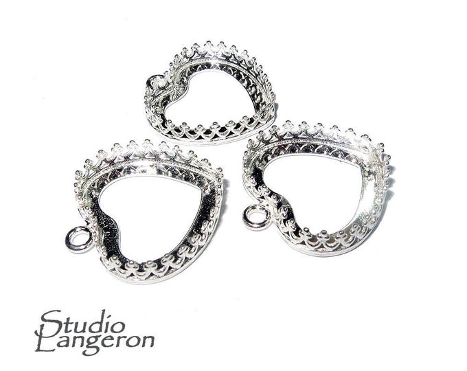 925 sterling silver small heart blank pendant setting 16x18 mm, pendant silver, base pendant, Bezel cup, Jewelry making, setting - 1 piece