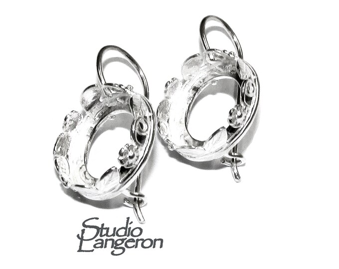 18 mm 925 sterling silver blank earrings with bezel cup, Jewelry making, Setting, bezel cup, base earrings, 925 silver - 1 pair (2 pieces)
