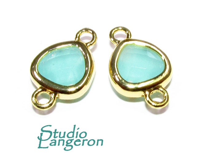 14K Gold Filled Checkerboard aqua chalcedony triangular Link Connector size 8x14 mm, gold filled link, Jewelry making, Connector - 1 piece