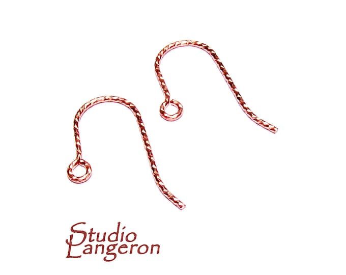 14K Rose Gold Filled diamond cut Ear Wire with Loop, Earrings gold filled, Rose Gold filled, Jewelry making - 1 pair (2 pieces)