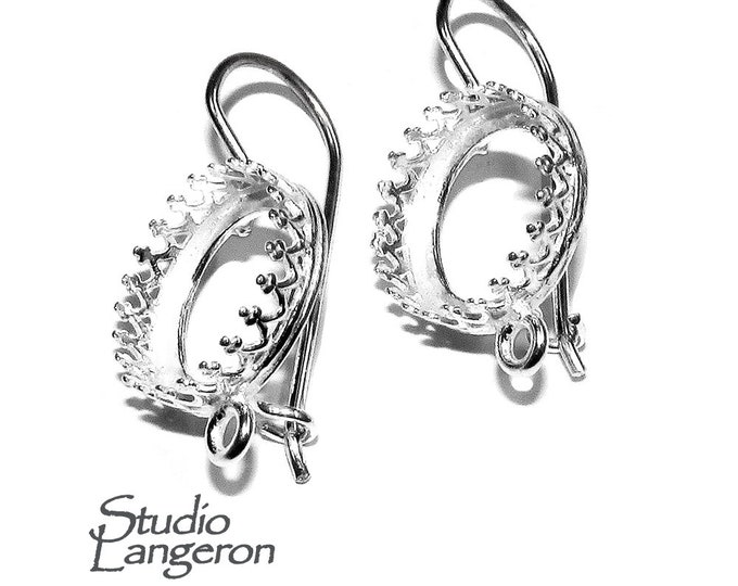 12 mm 925 sterling silver blank earrings with bezel cup and closed ring, Jewelry making, Setting, bezel cup, base earring - 1 pair (2 piece)