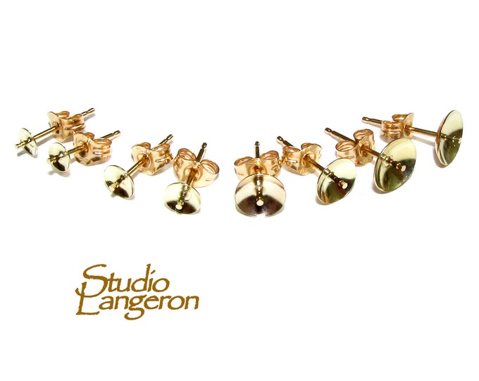 14K Solid gold Pearl Post Earring Mountings size 3, 4, 5, 6 mm, Jewelry making, Gold Earring components, 14K Solid gold - 1 pair (2 piece)