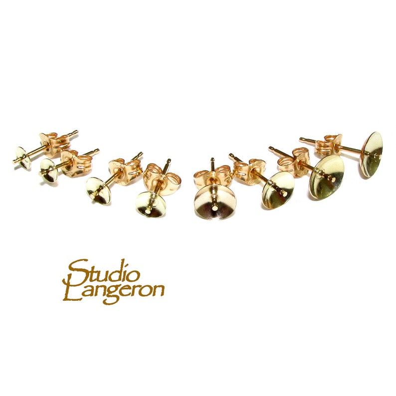 6 mm Gold Earring components 2 piece Jewelry making 5 14K Solid gold 14K Solid gold Pearl Post Earring Mountings size 3 4 1 pair