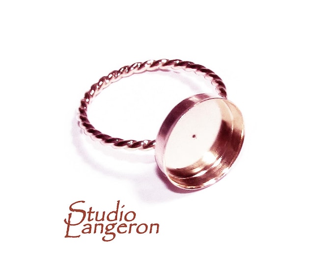 14K Rose gold filled twisted blank ring with bezel cup 12mm size 4, 5, 6, 7, 8, 9, 10, Jewelry making, Mounting ring, bezel cup - 1 piece