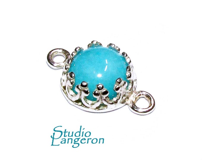 925 Sterling Silver natural Amazonite round Link Connector size 14x7 mm, Natural Amazonite silver link, Jewelry making, Connector - 1 piece
