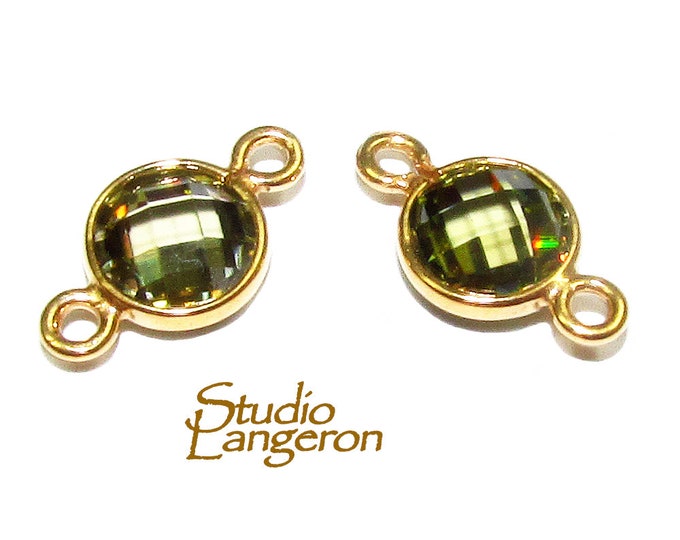 14K Gold Filled Checkerboard Peridot Round Link Connector size 12x7 mm, Peridot gold filled link, Link connector, Jewelry making - 1 piece