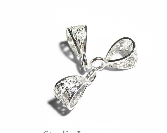 925 Sterling silver delicate filigree Pendant Bails with hook, Bail with hook, sterling silver Bail, Bail finding, Jewelry making - 1 piece