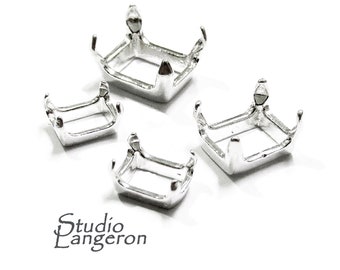 925 Sterling Silver octagon 4-Prong Settings different sizes, Silver octagon setting, Octagon setting, Prong Settings - 1 piece