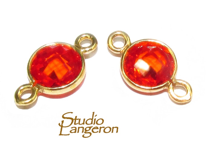 14K Gold Filled Checkerboard Red Topaz  Round Link Connector size 12x7 mm, gold filled link, Topaz Link connector, Jewelry making- 1 piece