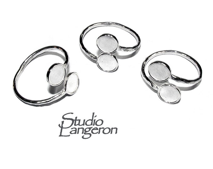 925 sterling silver open blank ring with a two bezel cups for cabochon 6 mm, silver ring, base ring, silver ring, jewelry making - 1 piece