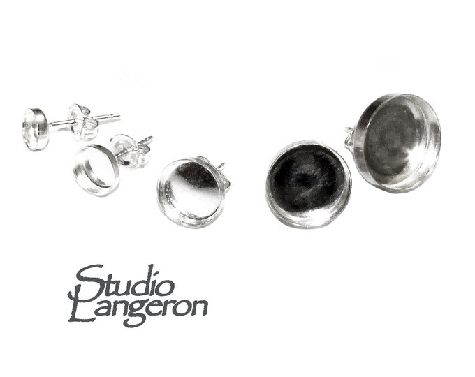 925 Sterling Silver Round Bezel cup Post Earring Mountings size 3, 4, 5, 6, 8, 10, 12mm, Bezel cups, Jewelry making - 1 pair (2 piece)