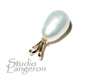 14K Pure Solid Yellow Gold Genuine Pearl Pendant, 14K Solid gold, Genuine pearl, Perl pendant, Elegant gift, Beautiful pendant, White pearl