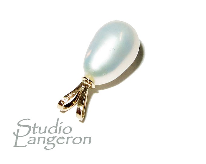 14K Pure Solid Yellow Gold Genuine Pearl Pendant, 14K Solid gold, Genuine pearl, Perl pendant, Elegant gift, Beautiful pendant, White pearl
