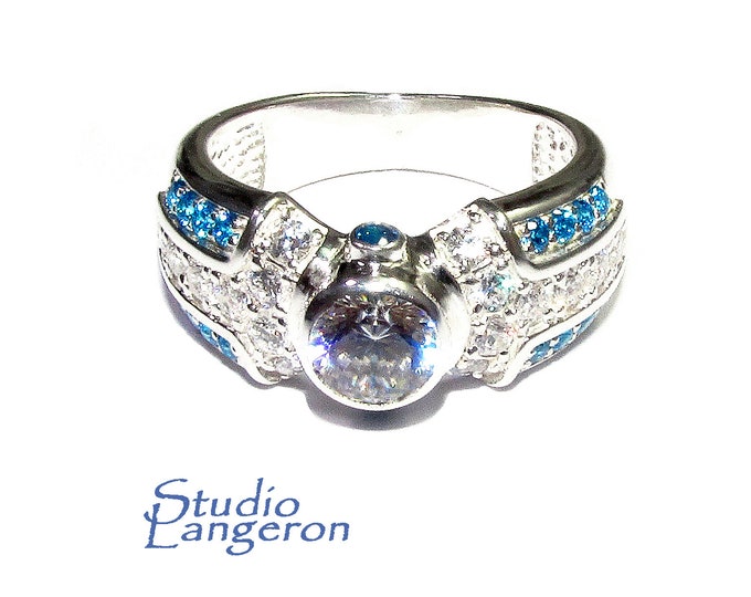Blue and white topaz ring 925 sterling silver size 7, Handmade ring, single copy, sterling silver, Blue topaz ring, silver ring, gemstone