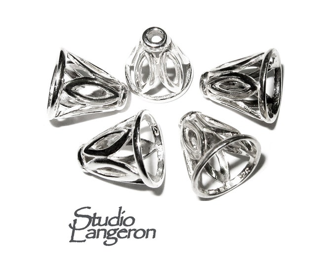 925 Sterling silver Bead Cones, Beading, Beading cones, Cones sterling silver, Jewelry making, Lariat, End caps - 1 pair (2 piece)