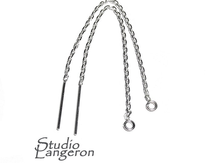 925 Sterling Silver Diamond Cut Cable Chain Threader Earrings, Silver Earrings, Sterling silver, Jewelry making - 1 pair (2 pieces)