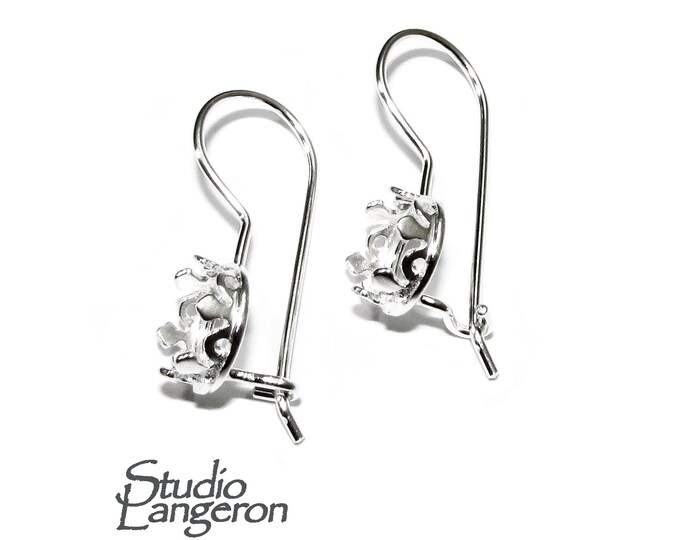 6 mm size 925 sterling silver blank earrings with round bezel cup, Jewelry making, Setting, bezel cup, base earrings - 1 pair (2 pieces)