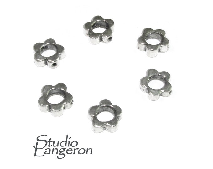925 Sterling silver Flower flat beads size 7.4x2.4 mm, Flat beads, Beads for bracelets, 925 Silver beads, Jewelry making, Beads - 1 piece