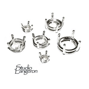 Montature rotonde a 4 punte in argento Sterling 925, misura 3,0 - 14,0 mm, montatura a cestino rotonda in argento, creazione di gioielli, montature a punte - 1 pezzo