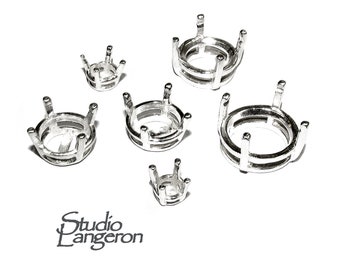 925 Sterling Silver Round 4-Prong Settings taille 3, 4, 5, 6, 7, 8, 10, 12 mm, Silver sertissage rond, Fabrication de bijoux, Prong Settings - 1 pièce