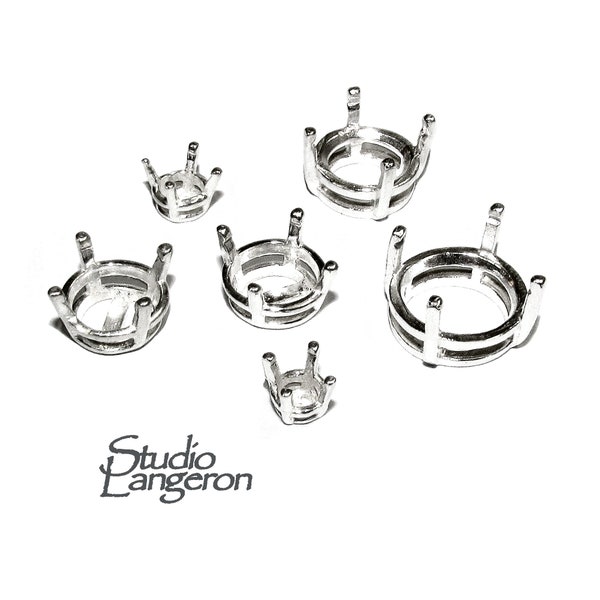 925 Sterling Silver Round 4-Prong Settings taille 3, 4, 5, 6, 7, 8, 10, 12 mm, Silver sertissage rond, Fabrication de bijoux, Prong Settings - 1 pièce