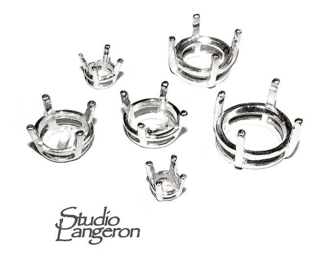 925 Sterling Silver Round 4-Prong Settings size 3.0 - 14.0 mm, Silver round basket setting, Jewelry making, Prong Settings - 1 piece