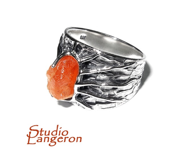 Statement hessonite garnet ring 925 sterling silver size 8, Handmade ring, Garnet ring, Hessonite garnet rough, silver ring - 1 piece