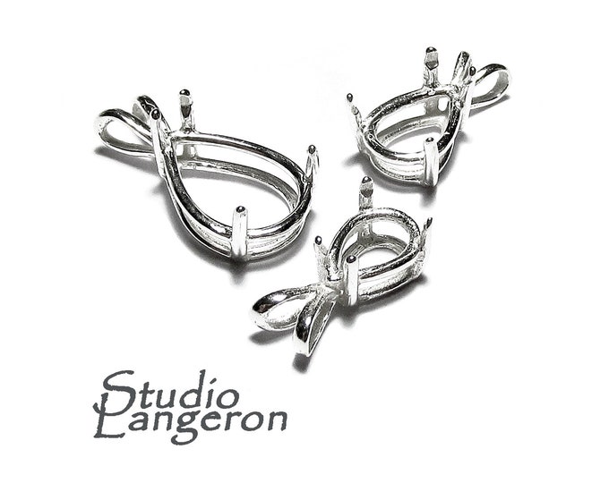 925 sterling silver blank pendant with pear 4-prong setting size 7x5-13x9mm, pendant silver, base pendant, Jewelry making, setting - 1 piece