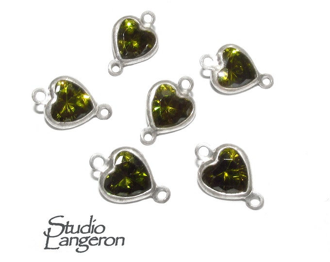 925 sterling silver small green heart connector, silver link component, Jewelry connector, Silver 925, Connector, Jewelry making - 1 piece