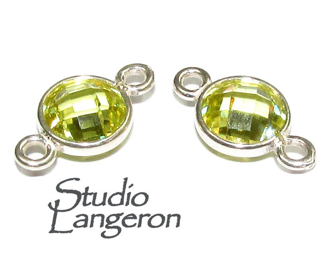 925 Sterling Silver Checkerboard Lemon quartz Round Link Connector size 12x7 mm, Lemon quartz, silver link , Jewelry making - 1 piece